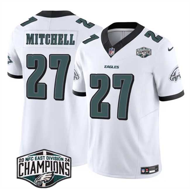 Men%27s Philadelphia Eagles #27 Quinyon Mitchell White 2024 New NFC East Champions F.U.S.E. Vapor Untouchable Limited Stitched Jersey